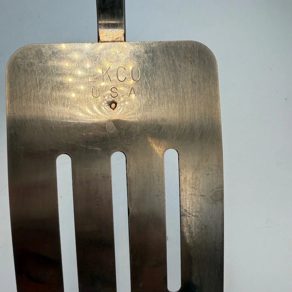 Vintage EKCO USA Slotted Spatula Stainless Steel Black Handle 11.5 Inch